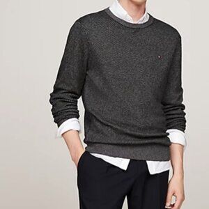 Tommy Hilfiger Men's Crewneck Sweater Cotton Cashmere Grey Melange Size L